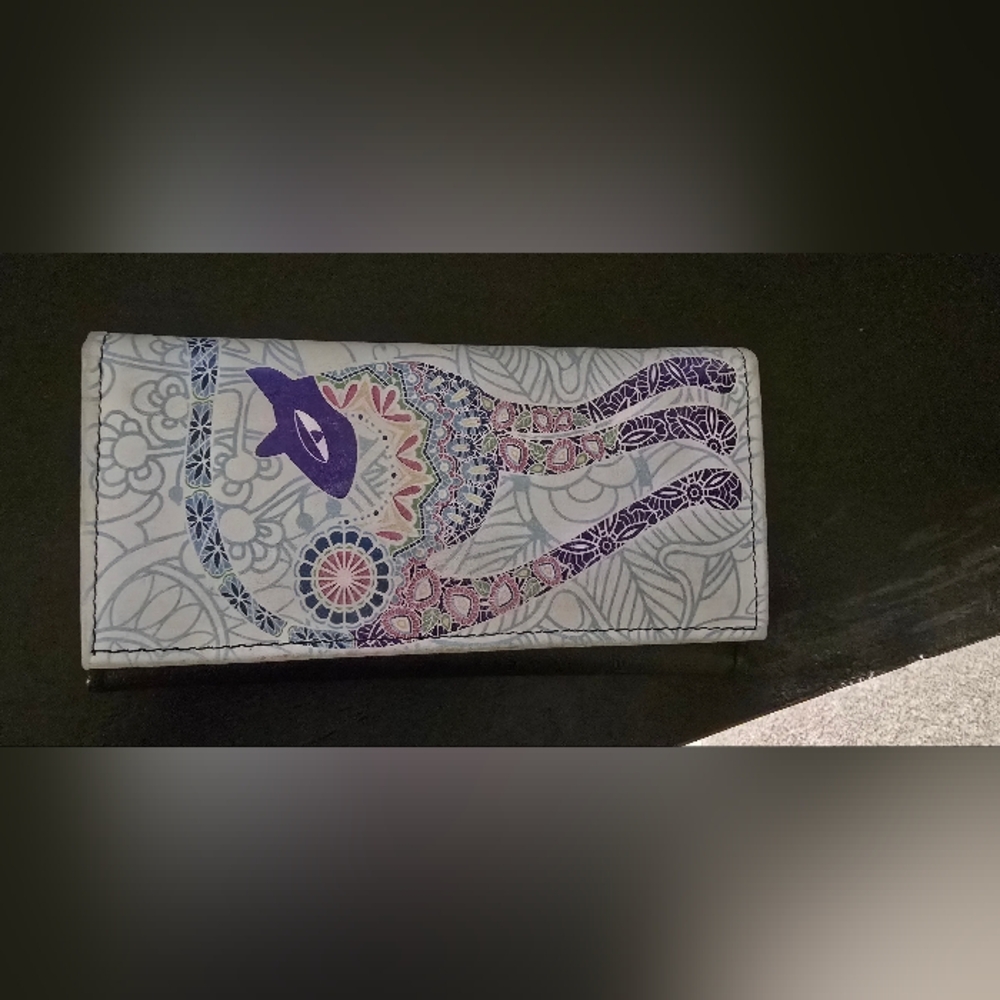 Mexican White and Purple Cat Print Wallet